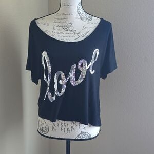 Black dolman sleeve top with sequin LOVE